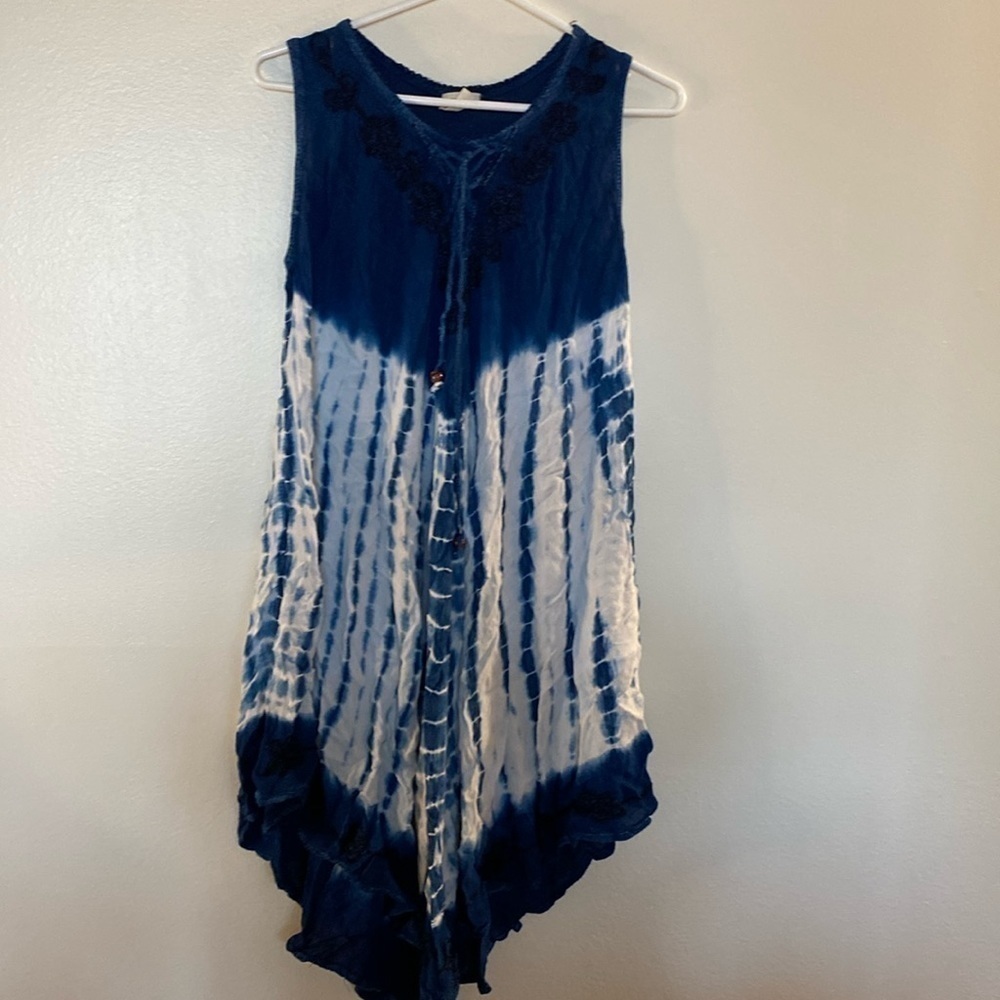 Exist Women’s Blue  White Tye Dye Sleeveless Midi Dress Beach Wear
